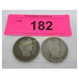 2 Barber quarter dollars
