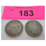 2 Barber quarter dollars