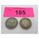 2 Barber quarter dollars