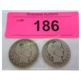 2 Barber quarter dollars