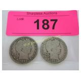 2 Barber quarter dollars