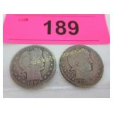 2 Barber quarter dollars