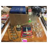 Books, glasses, misc