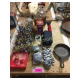 Smurf glasses, skillet, Coca Cola bottle/glasses