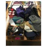 Caps, Budweiser cans, misc