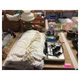 Bedspread, lamp, clippers, misc