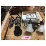 Nikon binoculars, light fixtures, faucet, misc