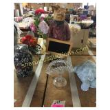 Pig statue menu board, glassware