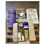 Large stemware, mat, doll,misc