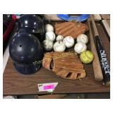 Box of assorted baseball items