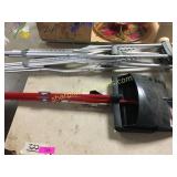 Dust pan, crutches