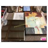 Bevelled Mirror & canvases