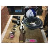 Basketball, toys guns, speaker