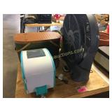 picnic basket, fan, and kid