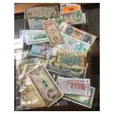 Tray full of foreign paper notes