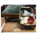 Footstool, candles, misc