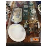 Canning jars, platters, misc