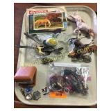 Trayfull, jewelry postcards, misc