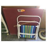 Card table, lawn chair