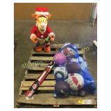 Pallet of sport balls, xmas Tigger, kite