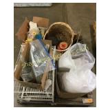 Pallet of baskets, rack, toys, misc