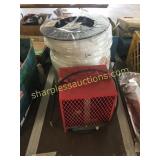 Roll of tubing, heater/fan