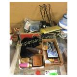 Metal signs, wallet, misc