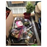 Stemware, racks, Easter eggs, rosary, misc