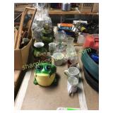 Frog cookie jar, lamp, stemware, vase, mugs