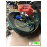 Gas can, dog items, flower pot base