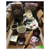 Dolls, vases, linens, misc