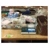 Doll cradle, fan, wall light, dolls