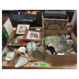 Pictures, glassware, coffee pot, misc