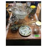 Punch bowl, plates, misc