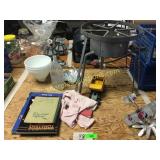 Propane burner, toys, books, misc