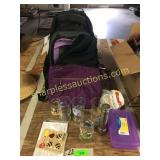 Collectable glasses, backpack, purse, misc