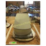 Table lamps, book, pictures