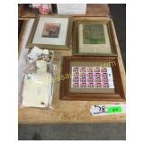 Framed Elvis stamps, pictures, misc stamps