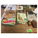 Magazines, newspapers, flask, misc