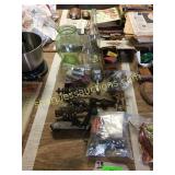 Toy trucks/cars, glass bottles/vase, bells,