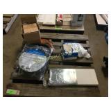 Sump pump discharge kit, shelf, light fixture,