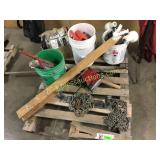 Chains, sledge hammer, jack, misc