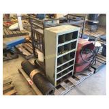 Arc welder, cart, metal cabinet, misc