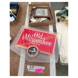 Old Milwaukee Beer sign/clock, old photos