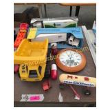 John Deere clock, Ertl truck, toys