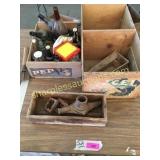 Wood crates, bottles, misc