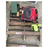 Stadium chairs, Poulan trimmer, tools