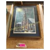 Church watercolor signed picture