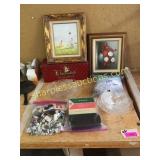 Clydesdale collectible, pictures, bag of buttons,