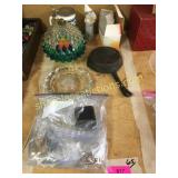 Cooks Cast iron skillet, bag of jewelry, misc